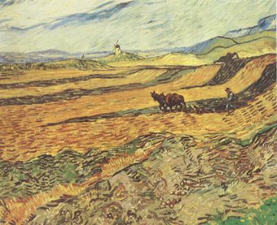 Vincent Van Gogh Field with Ploughman and Mill (nn04) China oil painting art